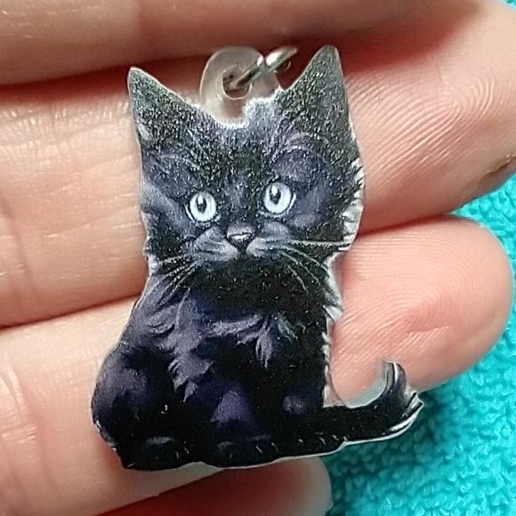 Cute purple black cat kitten wire dangle earrings - Picture 1 of 3